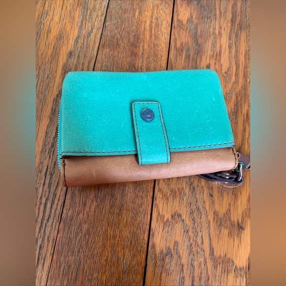 Fossil Leather Zip Around Clutch Wallet Card Organizer Wristlet Brown Green - Picture 4 of 8